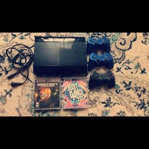 PlayStation 3, 2 games, power cord, 3 controllers